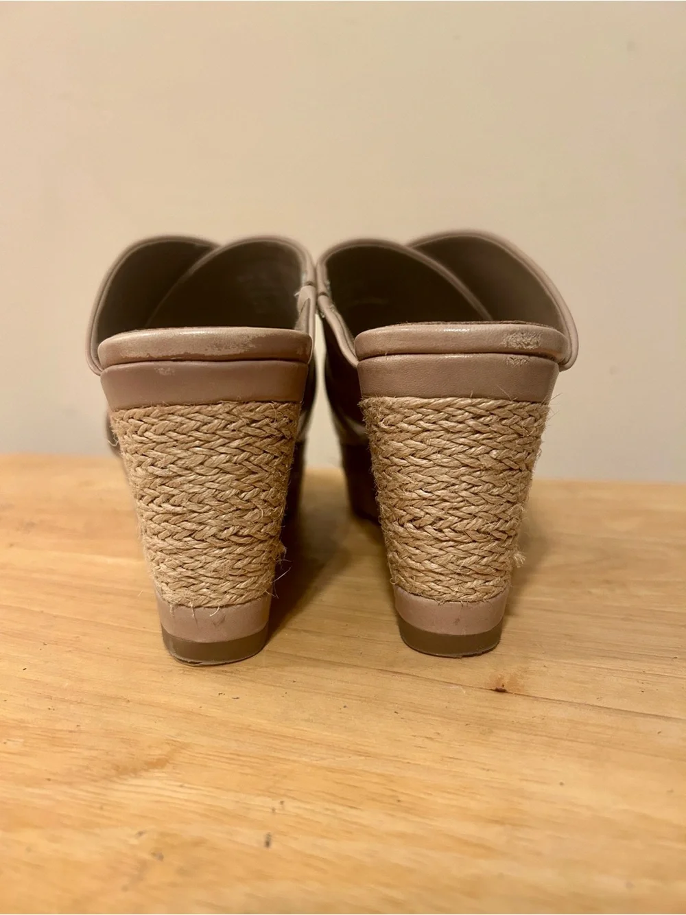Lucca Lane Debbi Natural leather platform wedge sandals taupe women’s size 8